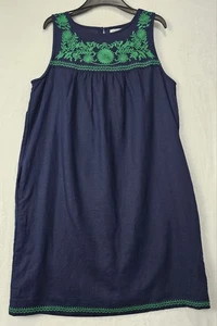 J Crew Linen Blend Embroidered Blue Green Shift Dress Pockets Bohemian Size S - Picture 1 of 15