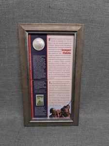 2005 U.S. Mint  United States Marine Corps Silver Coin & Stamp Set Framed - Picture 1 of 15