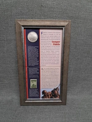 2005 U.S. Mint  United States Marine Corps Silver Coin & Stamp Set Framed - Image 1 of 4