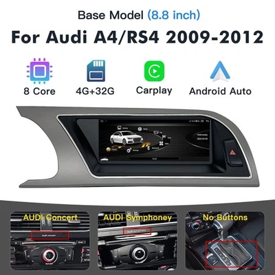 8.8" Android 4+32GB Apple Carplay Autoradio Für Audi A4 RS4 Niedrige 2009-2012 - Bild 1 von 4