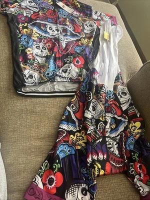 Jersey de ciclismo acolchado mediano para bicicleta con calavera 2 piezas Foto 1 de 4