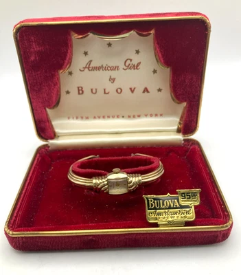 Bulova American Girl 10k Gold Watch with 10k Band in Original Box 21 Jewels Runs - Image 1 of 4
