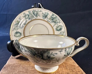 Vintage Royal Tettau "Manheim" Tasse & Untertasse Floral grün/elfenbein RAR mehrere verfügbar - Bild 1 von 10