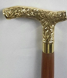 ESTILO ANTIGUO VICTORIANO MANGO DE CABEZA DE LATÓN BASTÓN BASTÓN DE MADERA REGALO VINTAGE - Imagen 1 de 5