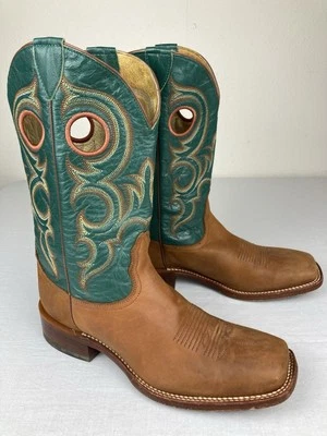 NOCONA LEATHER WESTERN COWGIRL BOOTS BROWN GREEN STITCHED WOMENS SIZE 10 B VGC! - Image 1 of 4