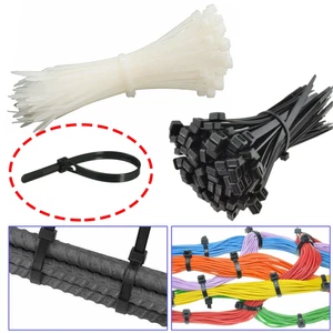 Black White Zip Cable Ties Nylon Quality Wraps Thick Thin 100/200pcs 300mm - Picture 1 of 11