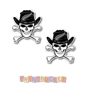 Silver Fern flag & skull sticker 100mm 2 pack quality water/fadeproof vinyl Kiwi - Picture 1 of 1