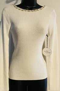 NWT Woman’s Milk & Honey Elegant Long Sleeve Sexy Low Back Pearl Designed Top - Picture 1 of 4