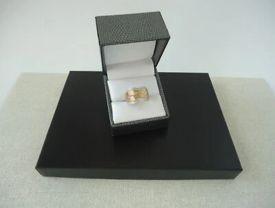 14k Solid White Yellow Rose Gold Diamond Edge Crossover Band Ring Size 10 - Image 1 of 4