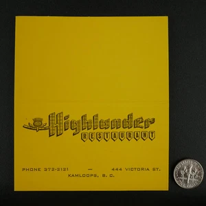 1967 Highlander Restaurant faltbare Visitenkarte mit Kamloops / Cum Cloops Geschichte - Bild 1 von 6