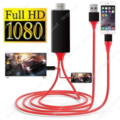 Para iPhone 12 11 XR 14 13 iPad HDMI Espejo AV Cable Teléfono a TV HDTV Adaptador Foto 1 de 4