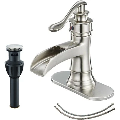 SENLESEN Water Pump Bathroom Basin Faucet Waterfall Spout Vessel Sink Mixer Tap Drain NEW