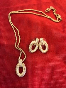 Vintage Christian Dior Signed Crystal Necklace & Post Earrings Set - Picture 1 of 6