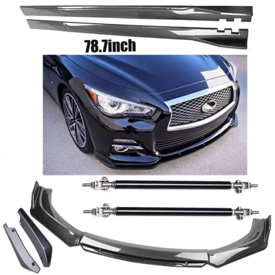 For Infiniti Q70 Carbon Fiber Side Skirt Rear & Front Bumper Lip Splitter Rods Foto 1 de 4
