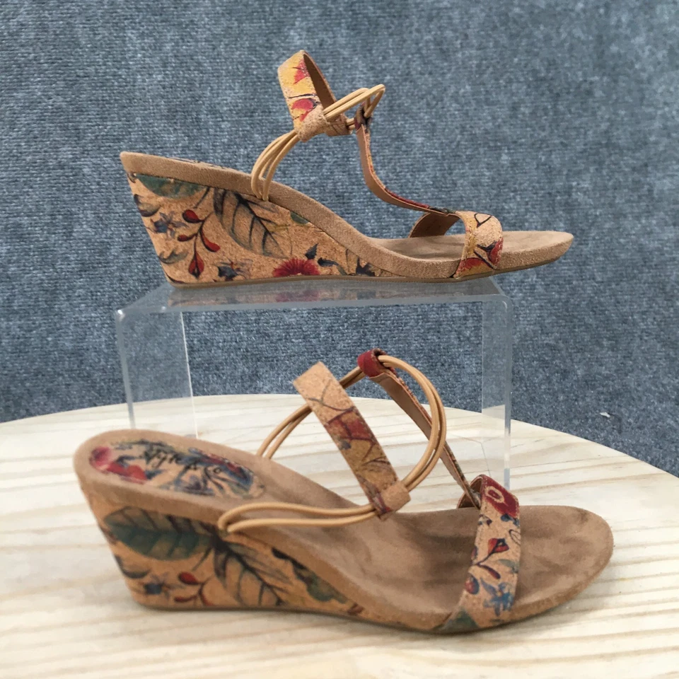 Style & Co Sandal Womens 6M Beige Mulan Floral T Strap Slip On Wedge Heel Suede - Image 1 of 4