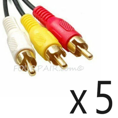 5 Pack Lot - 3ft 3-RCA Composite Video Stereo Audio AV Cable Cord Wire VCR DVD - Image 1 of 2