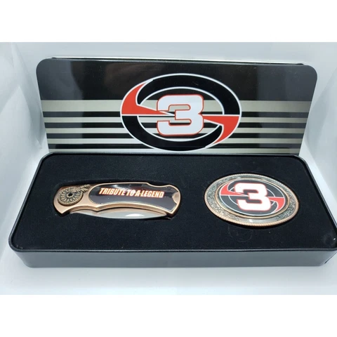 NOS Dale Earnhardt # 3 Knife & Belt Buckle Commemorative Tin Box Set NASCAR Cover