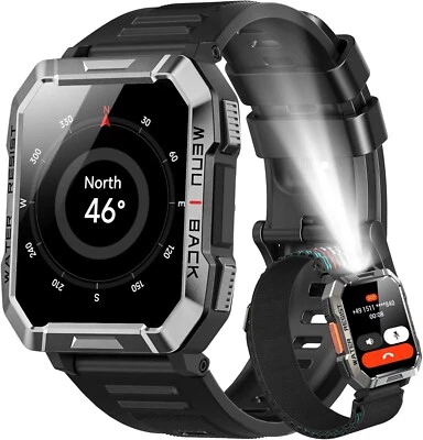 IOWODO Militär Smartwatch Herren mit Telefonfunktion Pulsmesser Schlafmonitor Sportuhr