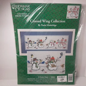 Winter Snow Snowmen and Birds Counted Cross Stich Kit Candamar Designs 1997 - Picture 1 of 5