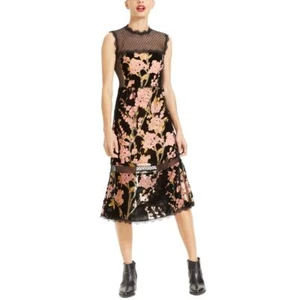 NANETTE LEPORE Women's Lace Inset Floral Flocked Velvet Dress TEDO - Picture 1 of 2