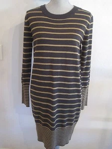NUEVO SIN ETIQUETAS SUÉTER VESTIDO JESSICA H M & L GRIS CON RAYAS BEIGE - Imagen 1 de 7