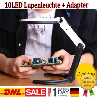 10LED Lupenleuchte Lupenlampe Vergrößerungslampe Tischklemme Lupe Tischlupe weiß - Bild 1 von 4