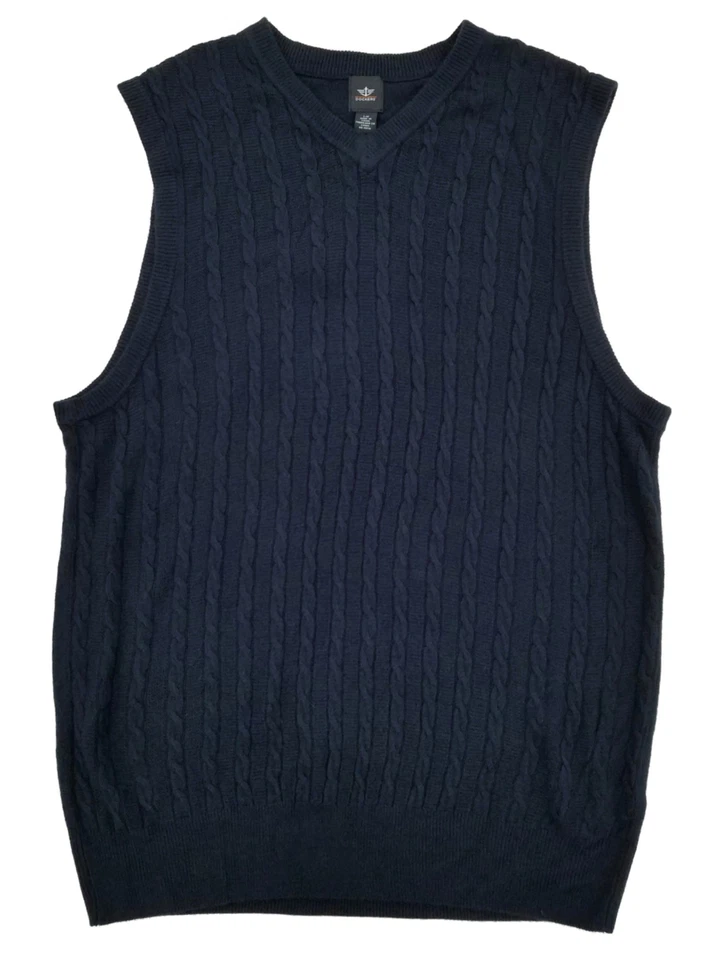 Chaleco Suéter Dockers Para Hombres Azul Marino Acrílico Suave Cuello en V Tejido con Cable Foto 1 de 1