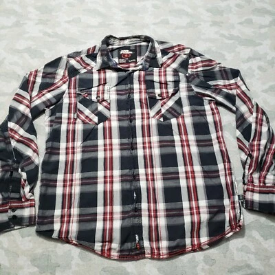 Camisa De Colección No Fear Para Hombre XL Negra Y2K A Cuadros Manga Larga Abotonada Foto 1 de 4