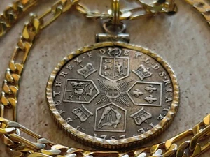  SIXPENCE 1787 ENGLISH CRUCIFORM 24" Gold Filled Bezel & Gold Filled Chain - Picture 1 of 11