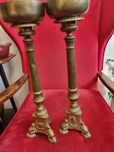 antique pair french baroque style church brass candlesticks 15in tal 1880s/90s ? - Picture 1 of 4