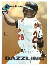 ROOKIE CARD CURTIS GOODWIN Baltimore Orioles 1995 SkyBox Emotion DAZZLING #3