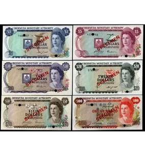 Bermuda $1 5 10 20 50 100 Queen ♛ SPECIMEN Set -1978-1982-1984-UNC -PERFECT - Bild 1 von 13