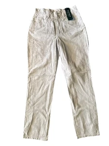 Lauren Ralph Lauren Damen 100 % Leder Wildleder Y2K grau Hose Petite Größe 6P - Bild 1 von 6