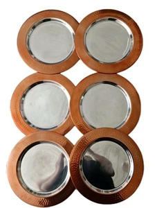 6 X Copper Hammered Dimpled Charger Plates Kitchen Dining Table 30cm Diameter - Picture 1 of 7