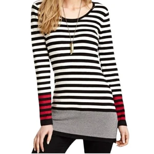 P. Luca Milano Sweater Tunic Womens Size S Striped Black White Stretch Knit 90's - Picture 1 of 9
