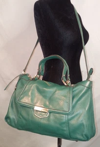 Y2K B. MAKOWSKI Lombard Soft Emerald Green Leather Convertible Satchel/Crossbody - Picture 1 of 18