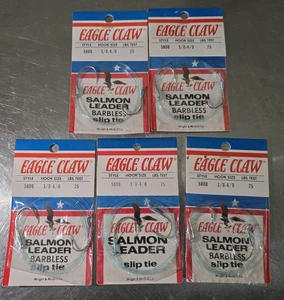 5 x Eagle Claw Salmon Leader Barbless sliptie 25lb Test Size 3 /0-4/0 Style 580B - Picture 1 of 3