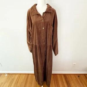 Vintage 90s Corduroy Long Sleeve Button Down Maxi Dress Womens Plus Size 24 Boho - Picture 1 of 7