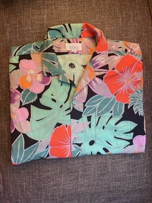 Camisa Hawaiana Vintage Surf Line Original Naranja Azul Verde Hojas Hawaiana XL Foto 1 de 2