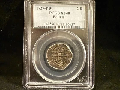 BOLIVIA 1737-PCGS XF40 -2R Real Spanish Pirate Cob SILVER Coin-Extremely Rare! - Image 1 of 4