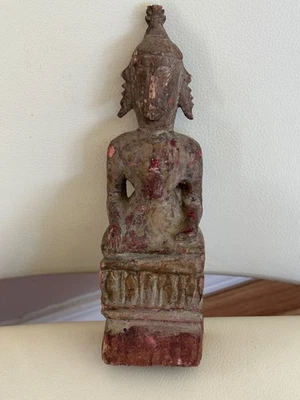 ESTATUA TALLADA MADERA SIGLO XVIII LAOS BIRMANIA 9,25" Foto 1 de 4