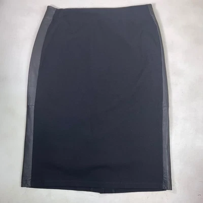 Eileen Fisher Black Pencil Skirt Faux Leather Trim Career Medium M - Image 1 of 4