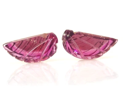 Par de piedras preciosas sueltas talladas en forma de hoja de turmalina rosa natural 17,99 quilates 17x8x7 mm Foto 1 de 4