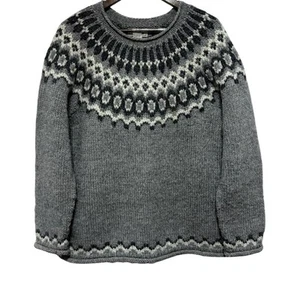 LL Bean Sweater Women L Gray Fair Isle Wool Oversized Thick Chunky Knit Pullover - Bild 1 von 9