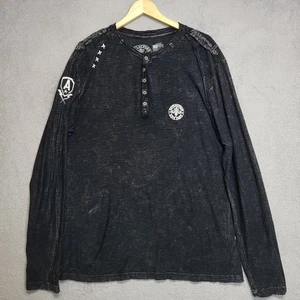 Affliction Hemd Herren Large schwarz Grunge Goth USA Distressed Henley Y2K Rockin - Bild 1 von 14