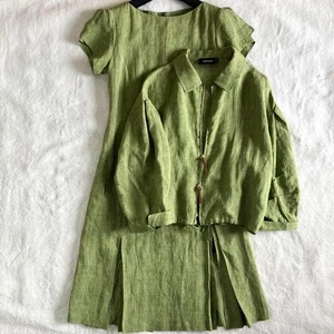 CIVIDINI Linen Short Sleeve Dress Long Sleeve Zip Jacket Green Made in Italy - Picture 1 of 24