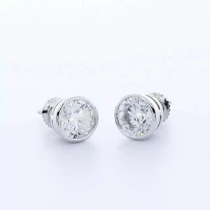 14K Gold Stud Earrings Bezel Set Classic 3.34 Carat Round Natural Diamond F VS2 - Picture 1 of 10