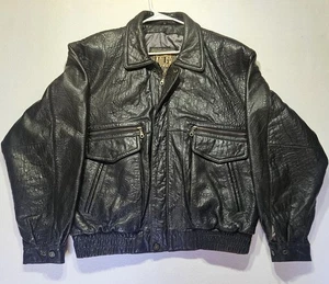 Vintage Adler Sport Black Leather Zip Up Jacket Men Large Biker Bomber Y2k Racer - Picture 1 of 10