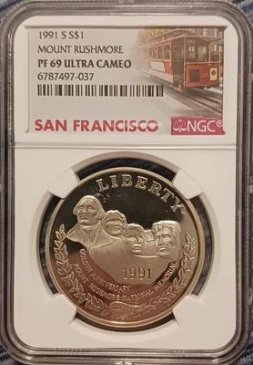 1991 S Mount Rushmore Silver Dollar $1 PF 69 Ultra Cameo, NGC - Image 1 of 4
