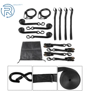Black Ratchet Straps 2200 LB Heavy Duty 4 Pcs With Safety Lock S Hooks 15 FT - Picture 1 of 13